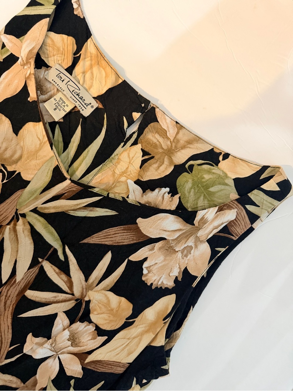Vintage Tori Richard Honolulu Tropical Floral Sleeveless Dress Size 8 Black